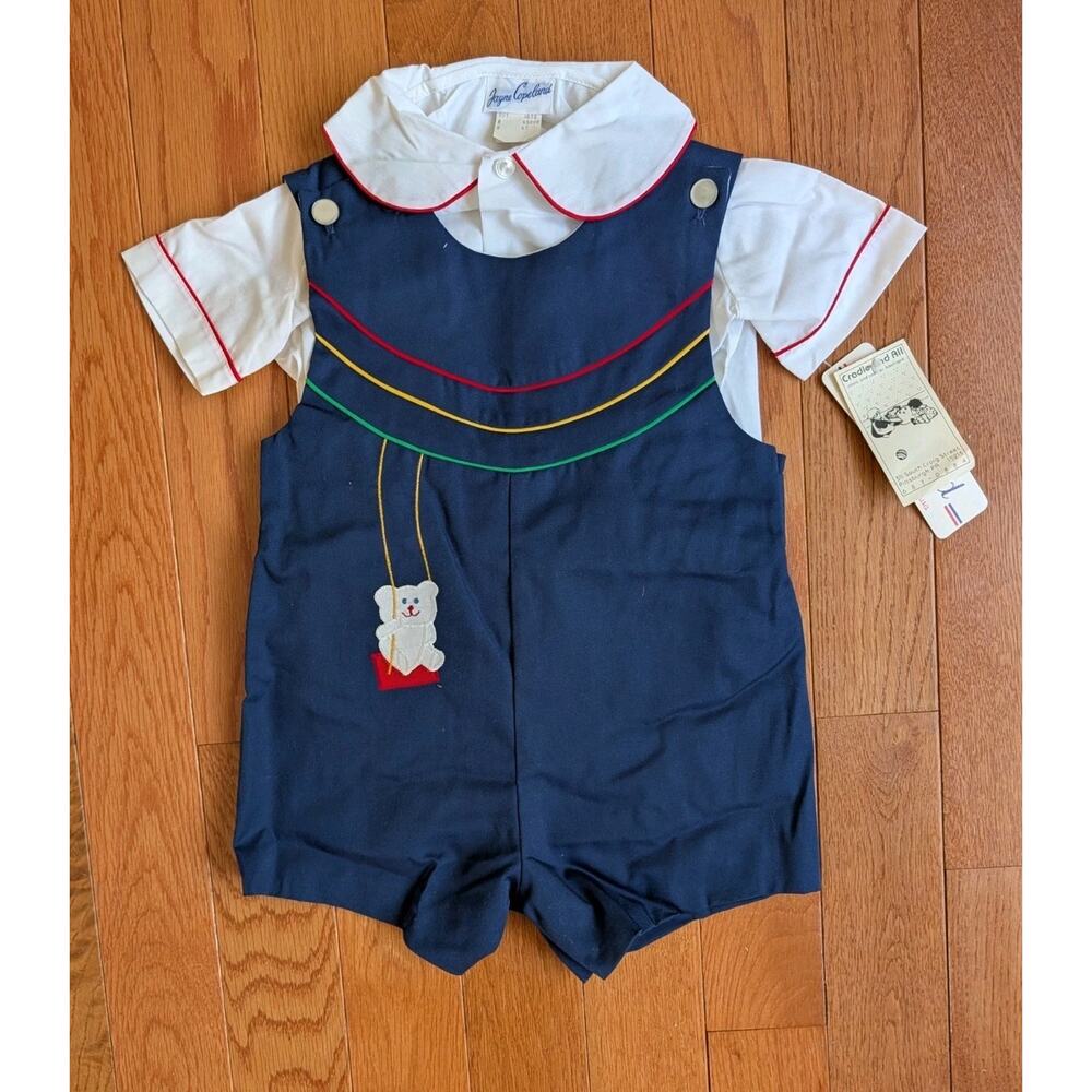 Deadstock Vintage 80s Childrens Rainbow Teddy Bear Jonjon Set 4T New With Tags